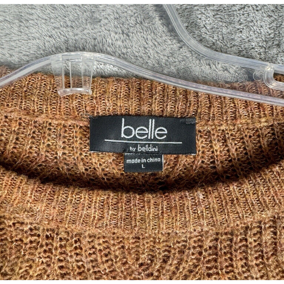 Belle by Belldini Sweater Womens Large Brown Chunky Knit Boho Neutral Minimalist - Picture 8 of 10